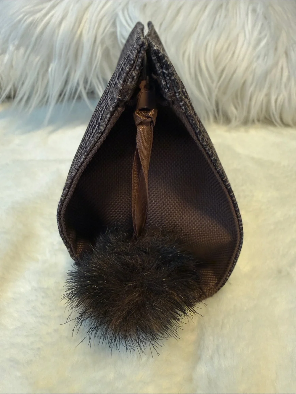 Merle Norman Cosmetic Zippered Bag With Pom